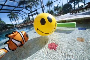 a yellow ball with a smiley face on a playground at Villagoona in Cape Coral