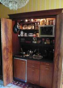 
a kitchen with a stove and a microwave at Park Mansion Centre in Amsterdam
