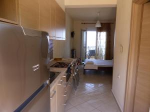 a kitchen with a stove top oven in a room at Perdikis Apartments - Paliouria in Kókkinon Nerón +17 photos
