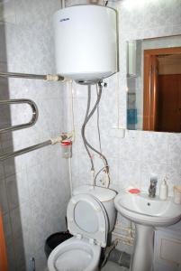 a white toilet sitting next to a white sink at Hostel Gurtyeva in Oryol