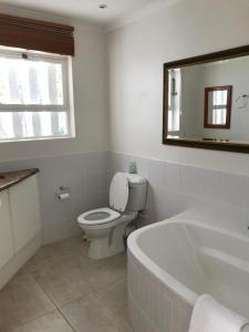 a bathroom with a tub and a toilet and a mirror at B&B@9.Libertas in Stellenbosch