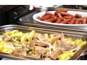 a tray of food with meat and cabbage and french fries at Hotel Global View Kushiro in Kushiro +100 photos
