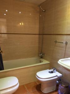 a bathroom with a toilet and a sink and a tub at Apartaments Alt Aneu Baqueira in Isavarre