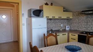 a kitchen with a white refrigerator and a table at Apartments Dada in Vir