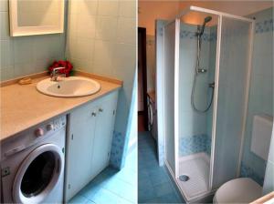 a bathroom with a shower and a sink and a washing machine at Rubino in Gallipoli