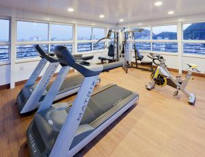 un gimnasio en un crucero con equipo cardiovascular en Premier Copacabana Hotel, en Río de Janeiro