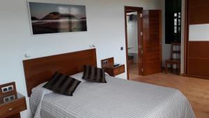 ein Schlafzimmer mit einem Bett und zwei Kissen darauf in der Unterkunft Omae Papagayo in Playa Blanca + 12 Fotos