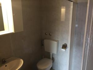 a bathroom with a toilet and a sink and a shower at Sunny Rock Volme Apartments in Banjole