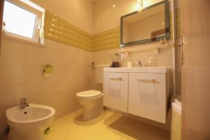 a bathroom with a toilet and a sink and a mirror at Apartman Vrsalović in Sumartin +9 photos