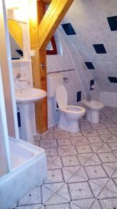 a bathroom with a sink and a toilet and a tub at Apartamenty Pod Lipami in Junoszyno +10 photos