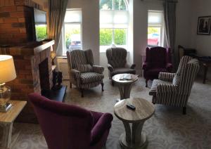 a living room with chairs and a fireplace at Windsor Lodge B&B in Drogheda