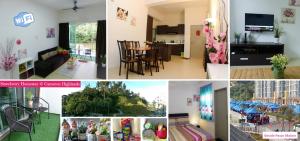 een collage van foto's van een woonkamer en een huis bij Strawberry Homestay in Cameron Highlands