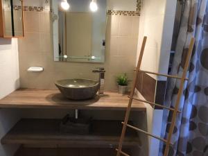 baño con lavabo y espejo en Gîtes ruraux Aria Falcona en Santa-Maria-Figaniella