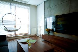 Televízia a/alebo spoločenská miestnosť v ubytovaní Apartament Wśród Drzew