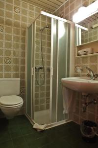 a bathroom with a shower and a toilet and a sink at Hotel Garni Centro in Chiasso