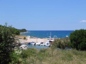 Eine Gruppe von Booten liegt in einem Hafen vor Anker. in der Unterkunft Holiday home in Sušica