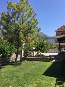 um jardim verde com uma árvore e uma casa em Villa Lithos Parga em Parga