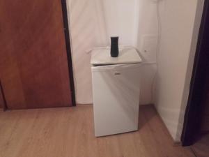 a small white refrigerator with a black object on top of it at House Pribić in Vrelo Koreničko