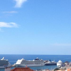 une vue sur l'océan et les bateaux de croisière dans l'établissement Casa da Rochinha com piscina privada, à Funchal