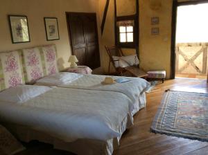 Castelnau-de-MontmiralにあるChâteau de Mayraguesのベッドルーム1室(大型ベッド1台付)