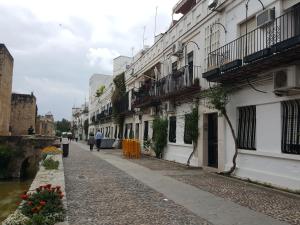 a street with white buildings and a canal at Apartamento El Balcon de la Muralla in Córdoba