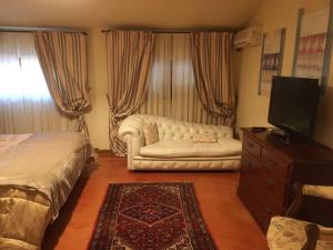 ein Wohnzimmer mit einem weißen Sofa und einem TV in der Unterkunft B&B Elda Country House in Chiassa Superiore