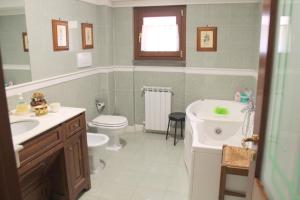 ein Badezimmer mit einem Waschbecken, einem WC und einem Waschbecken in der Unterkunft The Lemon Tree House in Scalea
