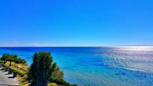 uma vista para o oceano com árvores na costa em Grcka-Reni Greece Beach em Kallikrateia