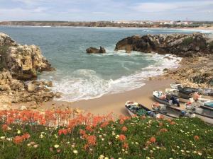 a group of boats on a beach with flowers at YEY Baleal in Peniche
