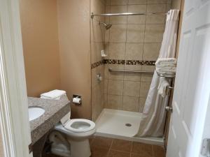 Un baño con ducha, inodoro y lavabo. en Country Inn Sterling, en Sterling 21 fotos más