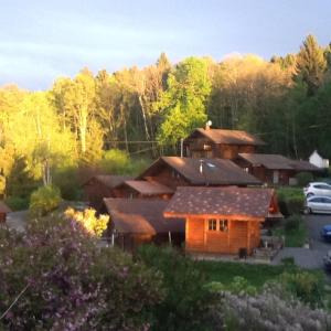 un grupo de casas con árboles en el fondo en Le bois ramé, en Neuvecelle