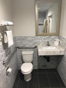 a bathroom with a toilet and a sink at Executive Suites Inn in Westminster