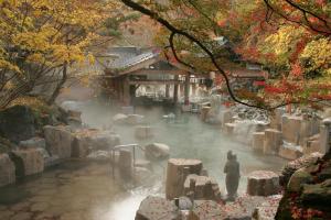 a river in a garden with rocks and trees at Takaragawa Onsen Ousenkaku in Minakami +58 photos