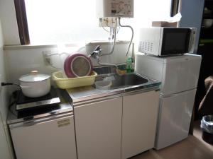 una piccola cucina con lavello e microonde di Shin Okubo Sekitei a Tokyo