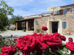 a group of red roses in front of a building at Agroturismo Na Set Centes - Adults Only in Artá