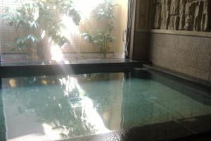 a swimming pool with a reflection in the water at Hotel Route-Inn Nagaoka Inter in Nagaoka