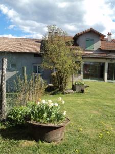 una casa con un patio con flores en un patio en La Crova, en Félines