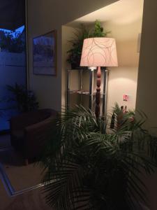 a living room with a lamp and a plant at Lyall Apartment Hotel in London