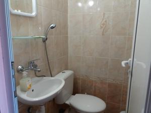 a bathroom with a toilet and a sink at Stai Za Gosti Venera in Hisarya +34 photos