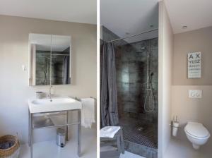 two images of a bathroom with a sink and a shower at La Suite de la Maison du Village in Gassin +9 photos