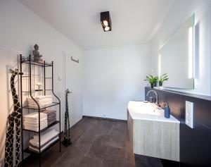 ein Bad mit einem Waschbecken und einem Spiegel in der Unterkunft Ferienwohnung Freiraum in Bernkastel-Kues