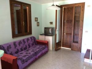 ブドーニにあるCasa Vacanze Cugusiのリビングルーム(紫色のソファ、テレビ付)