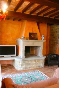 a living room with a fireplace with a tv at Casa Rolu in Ciggiano