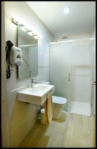 a bathroom with a sink and a toilet and a shower at Iturraldea I y II in Etxalar
