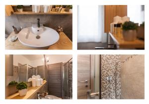 three pictures of a bathroom with a sink and a shower at Bongiorno Home Private Free Parking Venice 10' in Marghera +12 photos