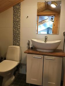 un baño con lavabo e inodoro en Rukan Sarastus, en Ruka