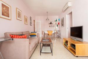 a living room with a couch and a tv at Apartamento Jardin de Santa Paula in Seville