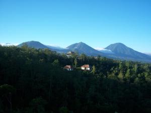 
a large mountain range with a clock tower at Munduk Moding Plantation Nature Resort & Spa in Munduk
