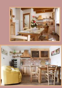 two pictures of a kitchen and a living room at Bed & Breakfast S'Ena in Pozzomaggiore