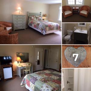 a collage of pictures of a hotel room at Aerie Inn of Vermont in East Dorset